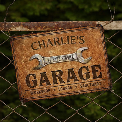 24 Hour Service Personalized Garage Metal Sign - Custom Workshop Lounge Wall Decor for Dad