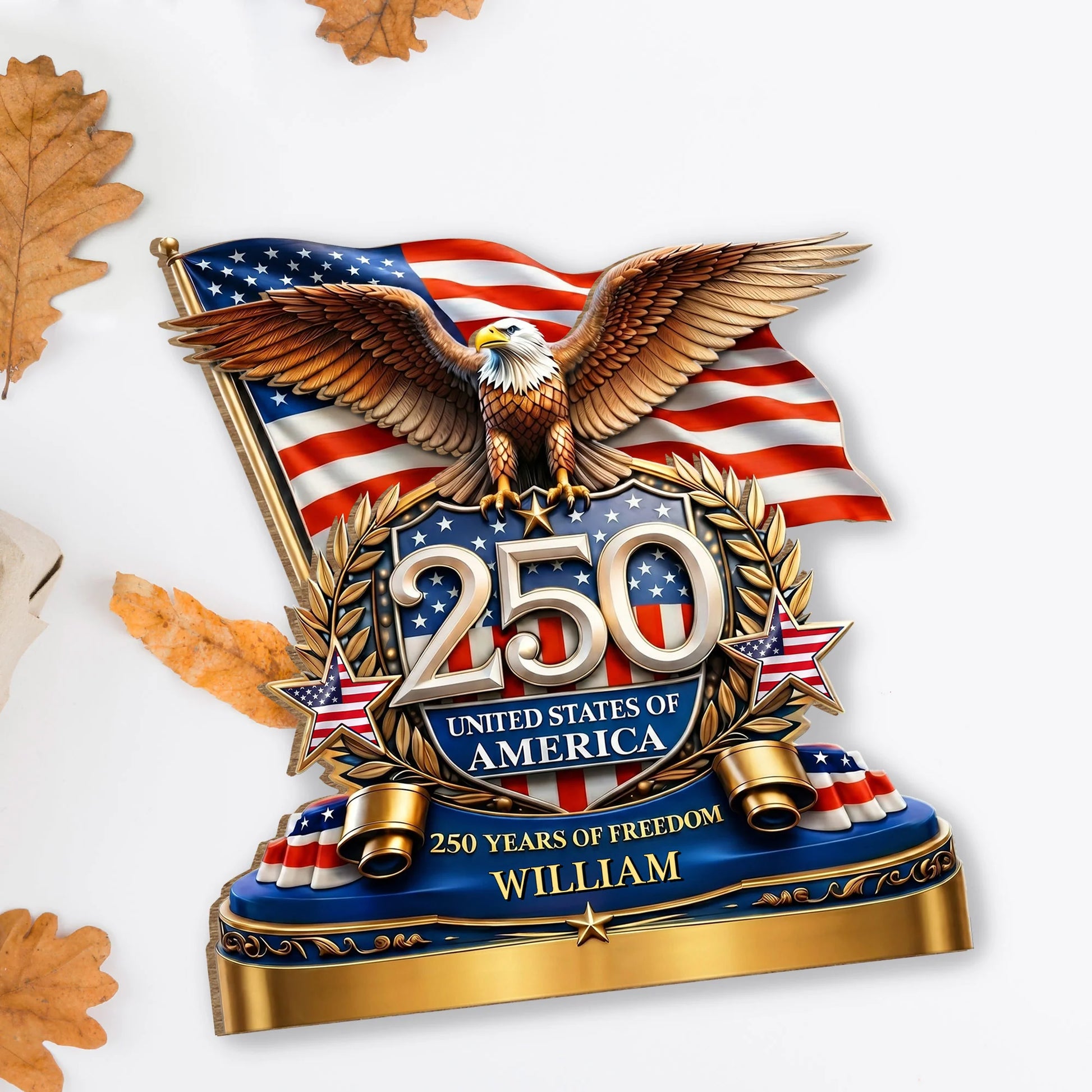 Plaque material and size view - Patriotic Wooden Plaque