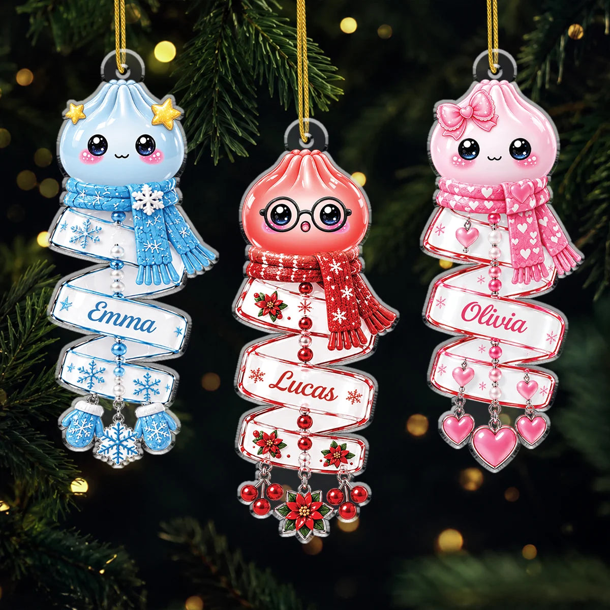 Cute Kawaii Dumpling Acrylic Ornament - Personalized Christmas Gift for Kids