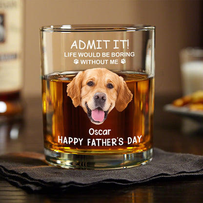 Custom Pet Photo Rock Glass for Dad with personalized design details for meaningful gifting
