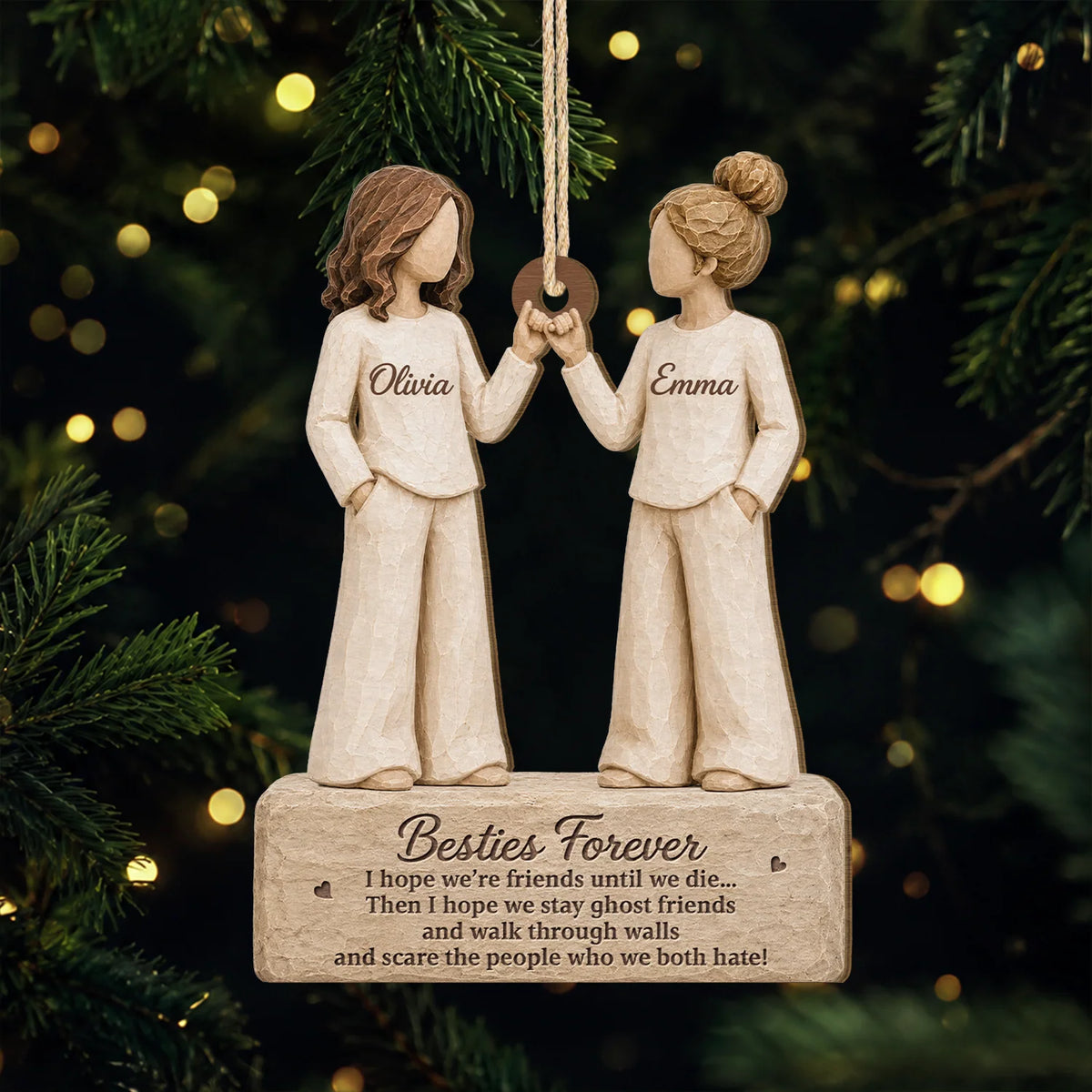 "Besties Forever I Hope We Are Friends Until We Die" Custom Wood Ornament - Personalized Gift for Best Friends