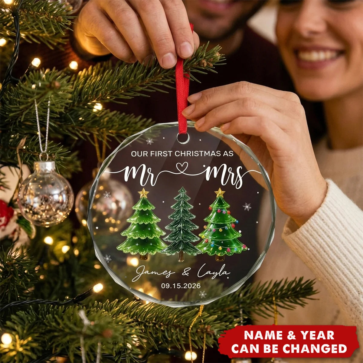 "Our First Christmas as Mr & Mrs" Personalized Glass Ornament - Custom Couple Keepsake Gift