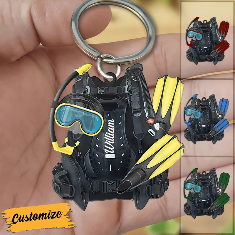 Personalized Scuba Diving BCD Acrylic Keychain - Custom Scuba Gear Name Gift for Divers and Ocean Lovers