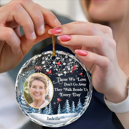 "Forever in My Heart" Custom Photo Cardinal Glass Ornament - Personalized Memorial Christmas Gift
