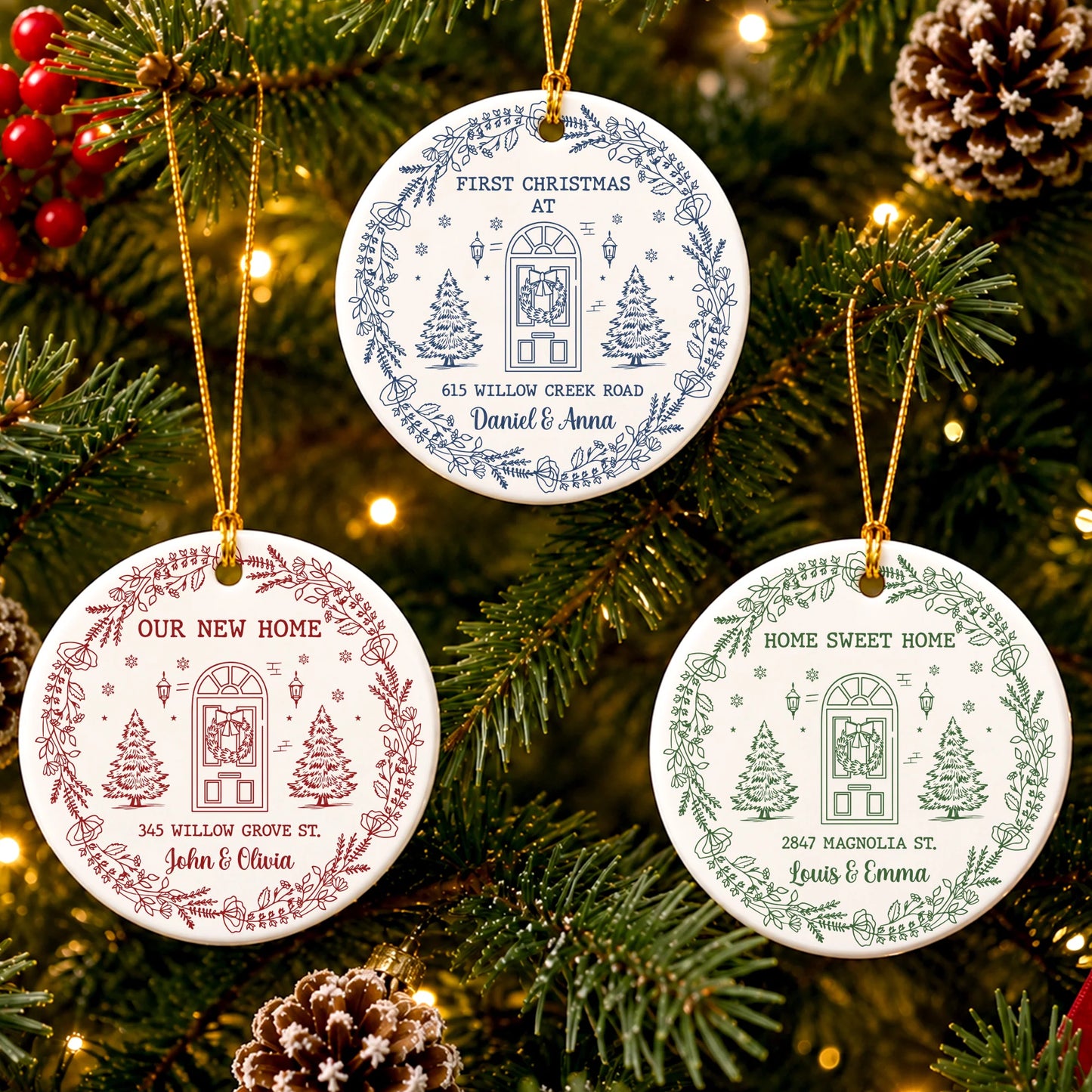 First Christmas at New Home Ceramic Ornament - Personalized Housewarming Gift Keepsake