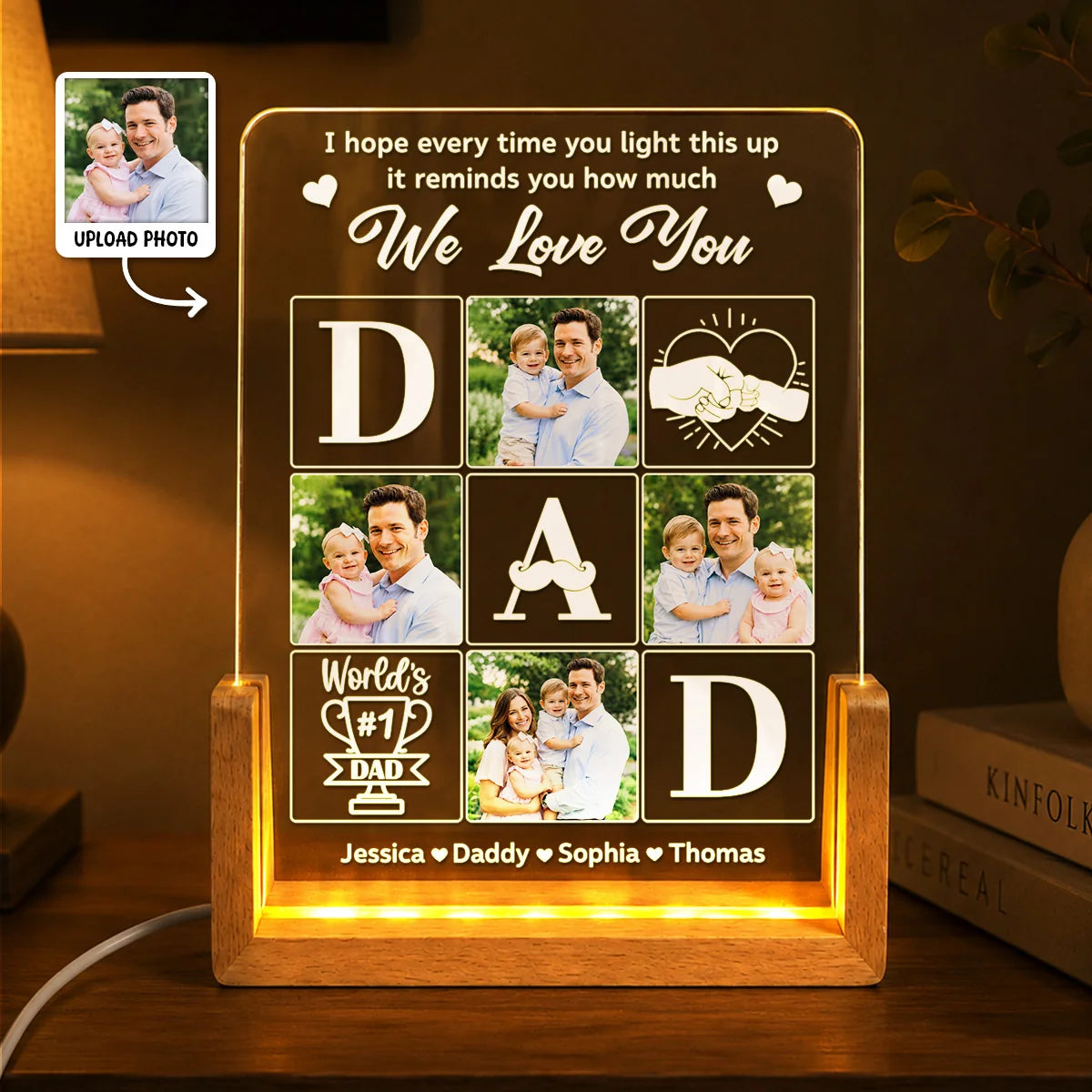 "We Love You" Personalized Photo LED Night Light - Custom Keepsake for Dad