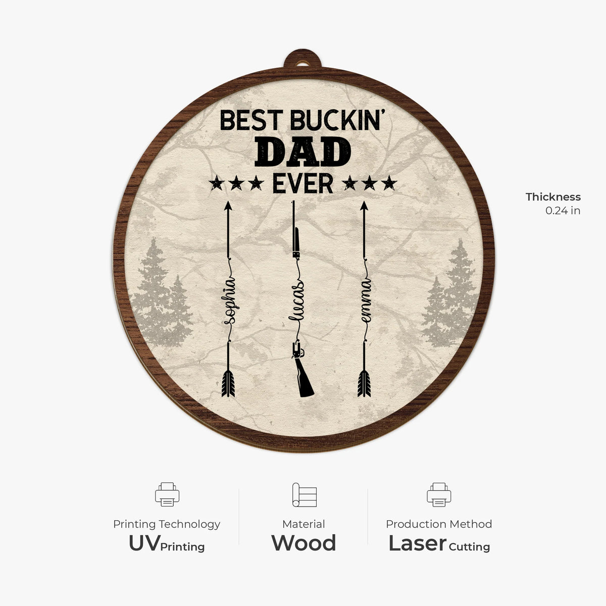 Best Buckin Grandpa Ever Personalized Wooden Ornament - Custom Hunting Gift for Dad