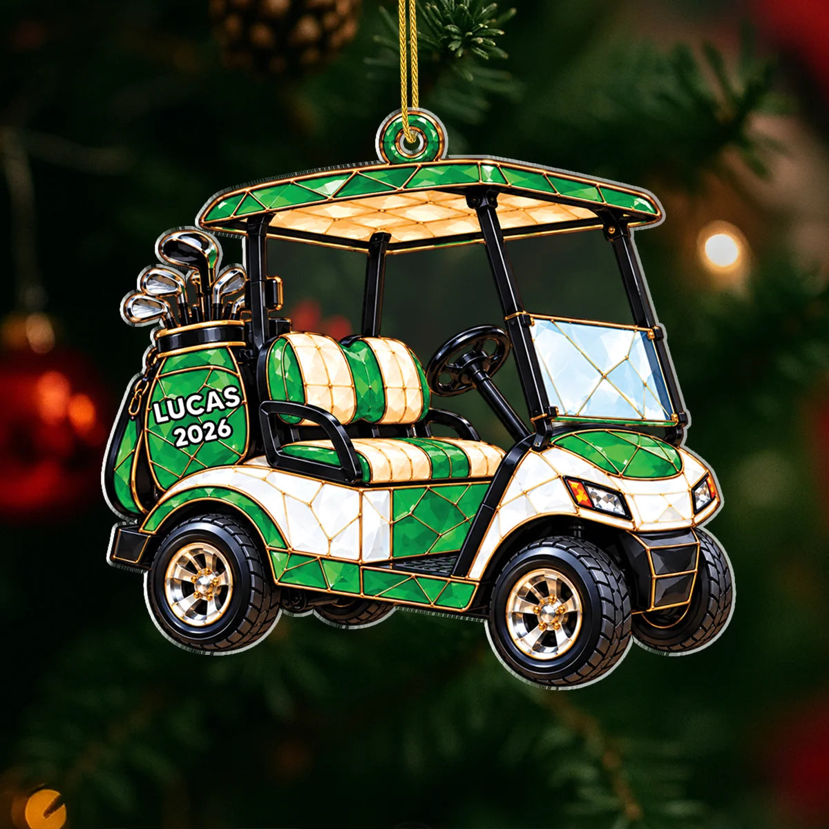 Personalized Golf Cart Acrylic Ornament - Custom Golfer Name Keepsake Gift for Dad