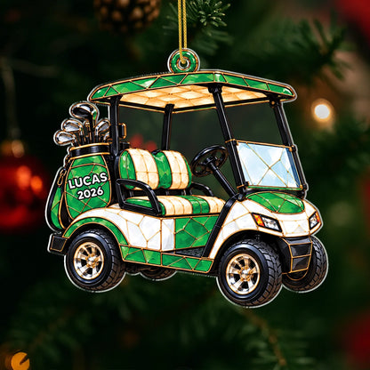 Personalized Golf Cart Acrylic Ornament - Custom Golfer Name Keepsake Gift for Dad