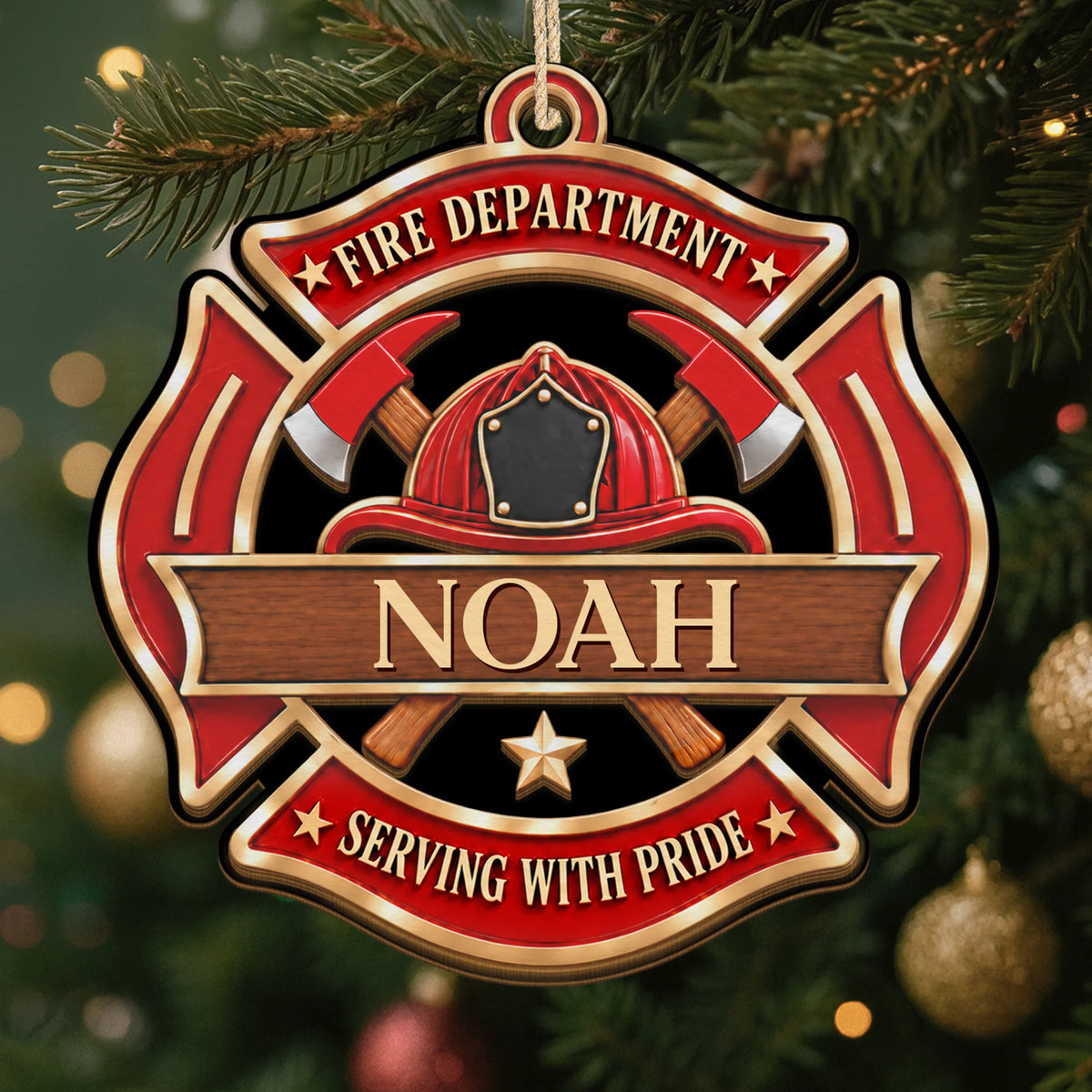 Serving With Pride Personalized Firefighter Wooden Ornament - Custom Fire Department Christmas Keepsake for Dad Husband