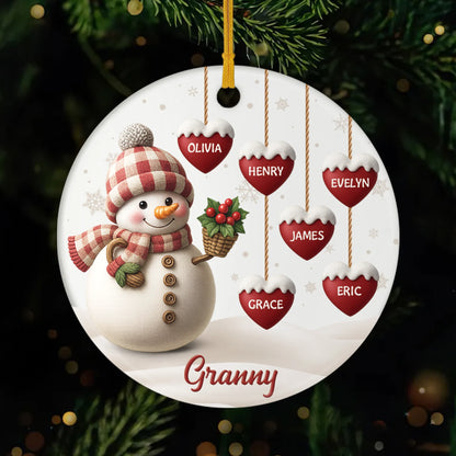 Personalized Snowman Ceramic Ornament - Custom Grandkids Names Christmas Keepsake for Grandma & Grandpa