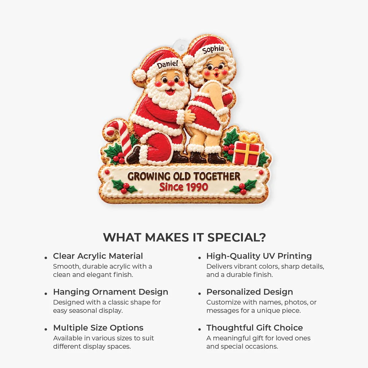 Growing Old Together Personalized Acrylic Ornament - Couples Santa Holiday Keepsake