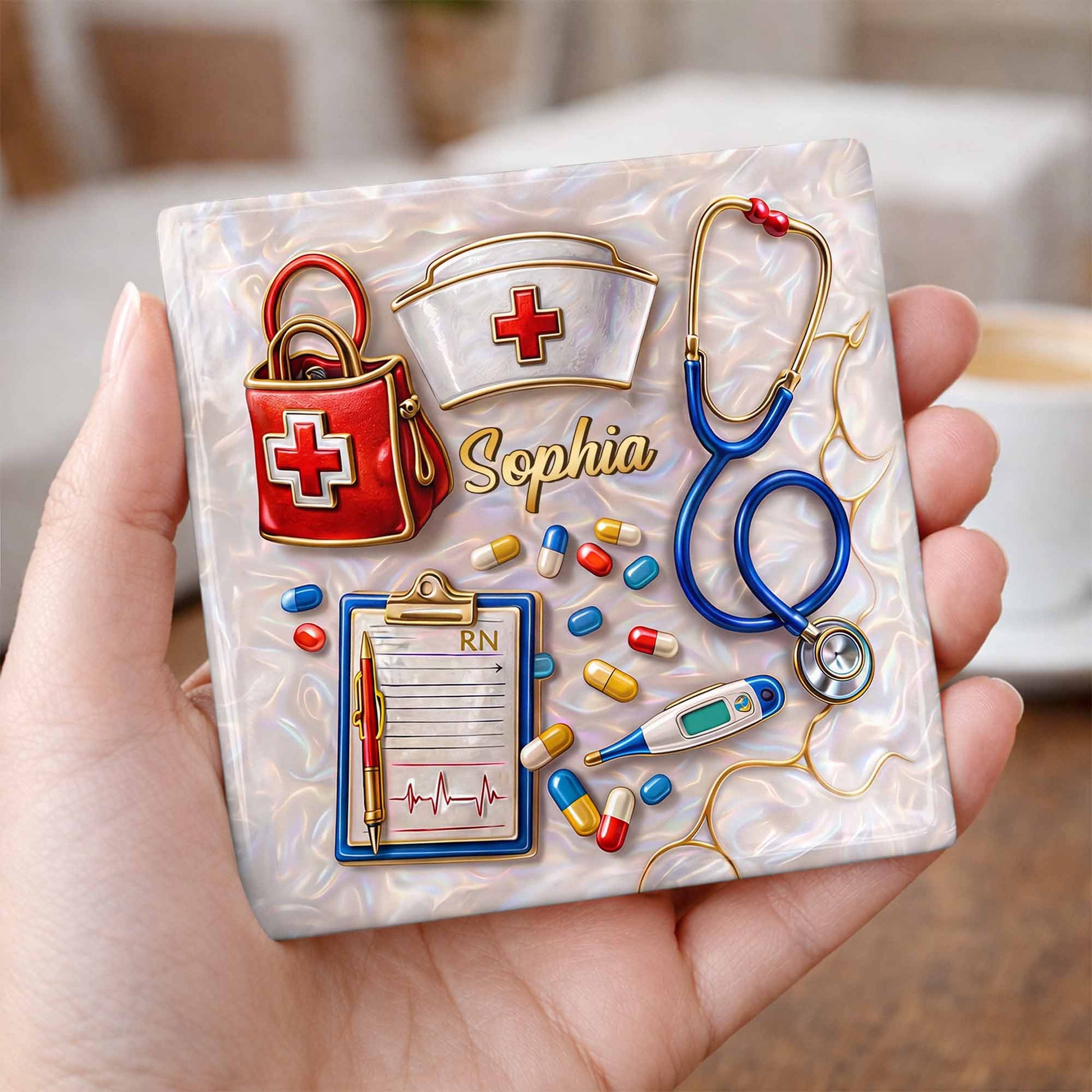 Personalized Nurse Ceramic Coaster personalization view for Nurse