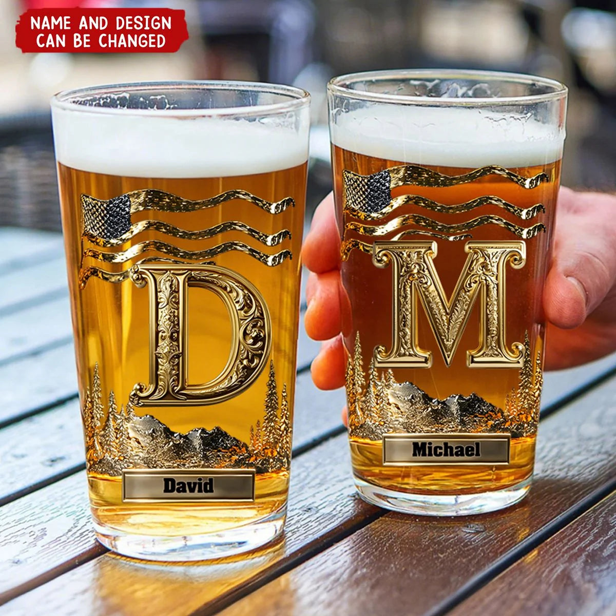 Patriotic Initial Monogram Personalized Beer Glass - Custom Name Gift