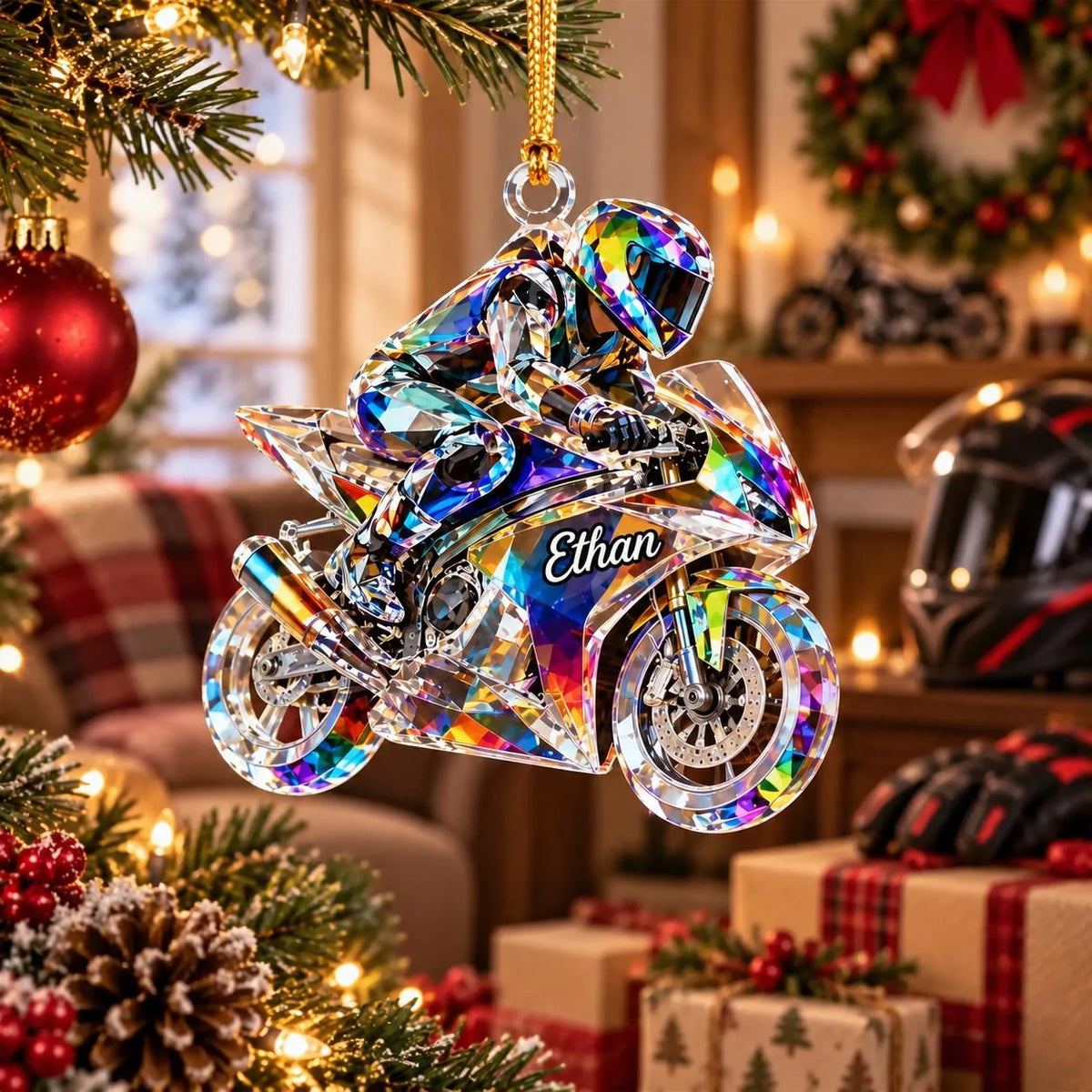 Crystal Style Personalized Motorcycle Ornament - Custom Sport Bike Name Keepsake