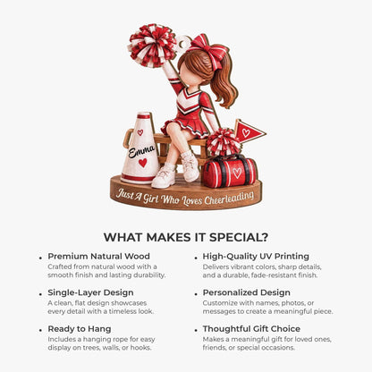 Just A Girl Who Loves Cheerleading - Personalized Wooden Ornament for Cheerleader Gift