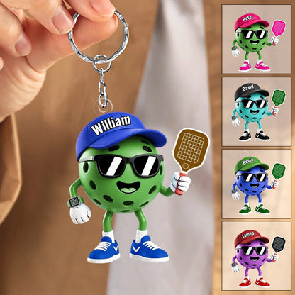 Personalized Pickleball Player Keychain - Custom Cartoon Pickleball Lover Bag Tag Gift