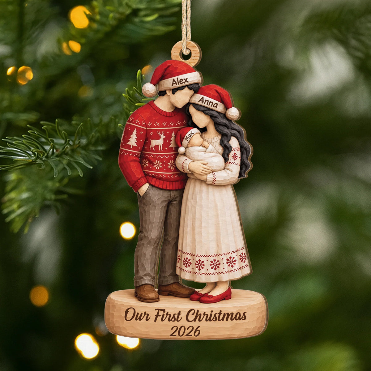 Our First Christmas Personalized Family Wooden Ornament - New Mom Dad Baby Keepsake