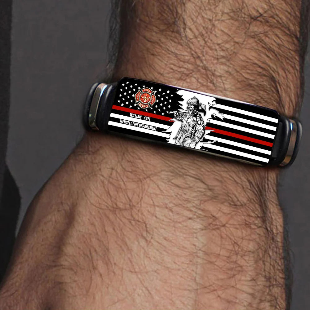 Personalized Bracelet For Firefighter, Custom Logo Name Number Bracelet, Gift For Firefighter T1807 Do99