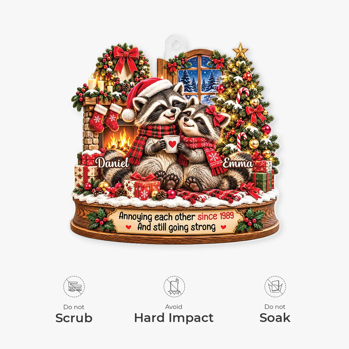"Annoying Each Other Since" Personalized Couple Acrylic Ornament - Custom Raccoon Christmas Gift
