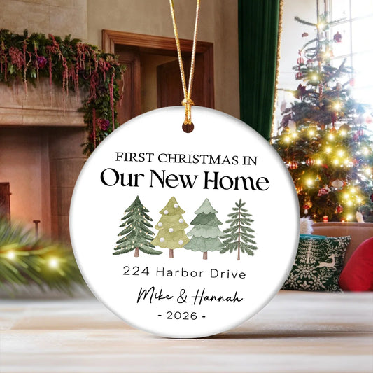 Personalized Our First Christmas in Our New Home Ornament - Custom Ceramic Couples Keepsake Gift for New Homeowners