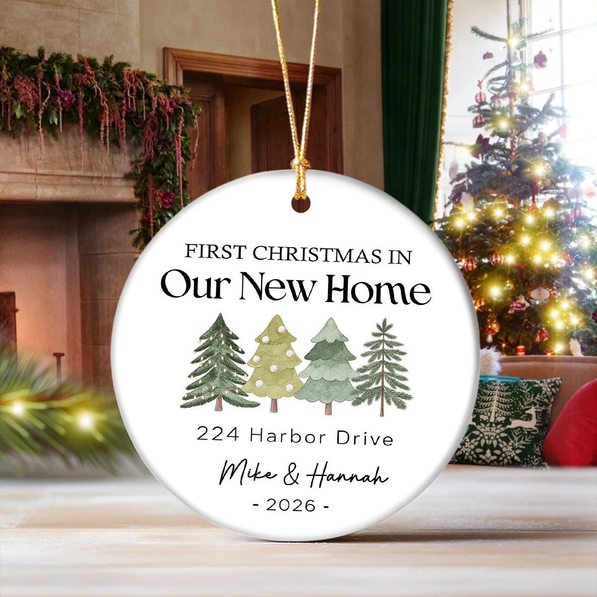 Personalized Our First Christmas in Our New Home Ornament - Custom Ceramic Couples Keepsake Gift for New Homeowners