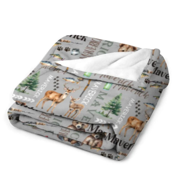 Custom Hunting and Fishing Name Blanket - Personalized Newborn Keepsake