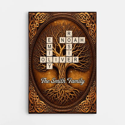 Custom Family Tree Crossword Canvas / Poster - Personalized Names Wall Art Keepsake