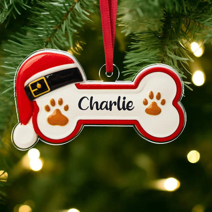 Custom Dog Bone Santa Hat Acrylic Ornament - Personalized Christmas Keepsake for Dog Lovers