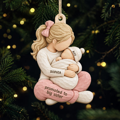 Promoted To Big Sister Personalized Wooden Ornament - New Baby Christmas Keepsake for Siblings