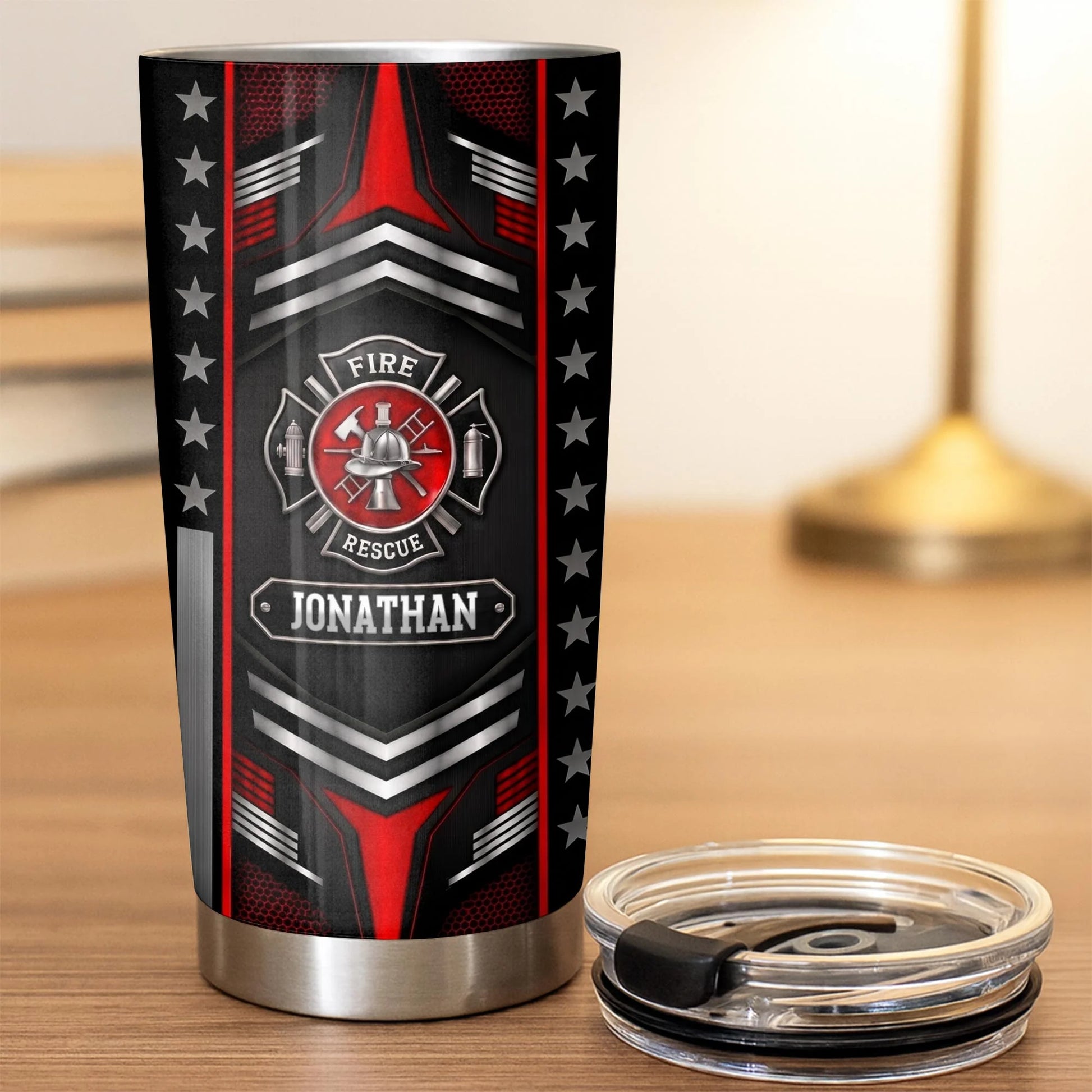 Tumbler material and size view - Personalized Firefighter Tumbler