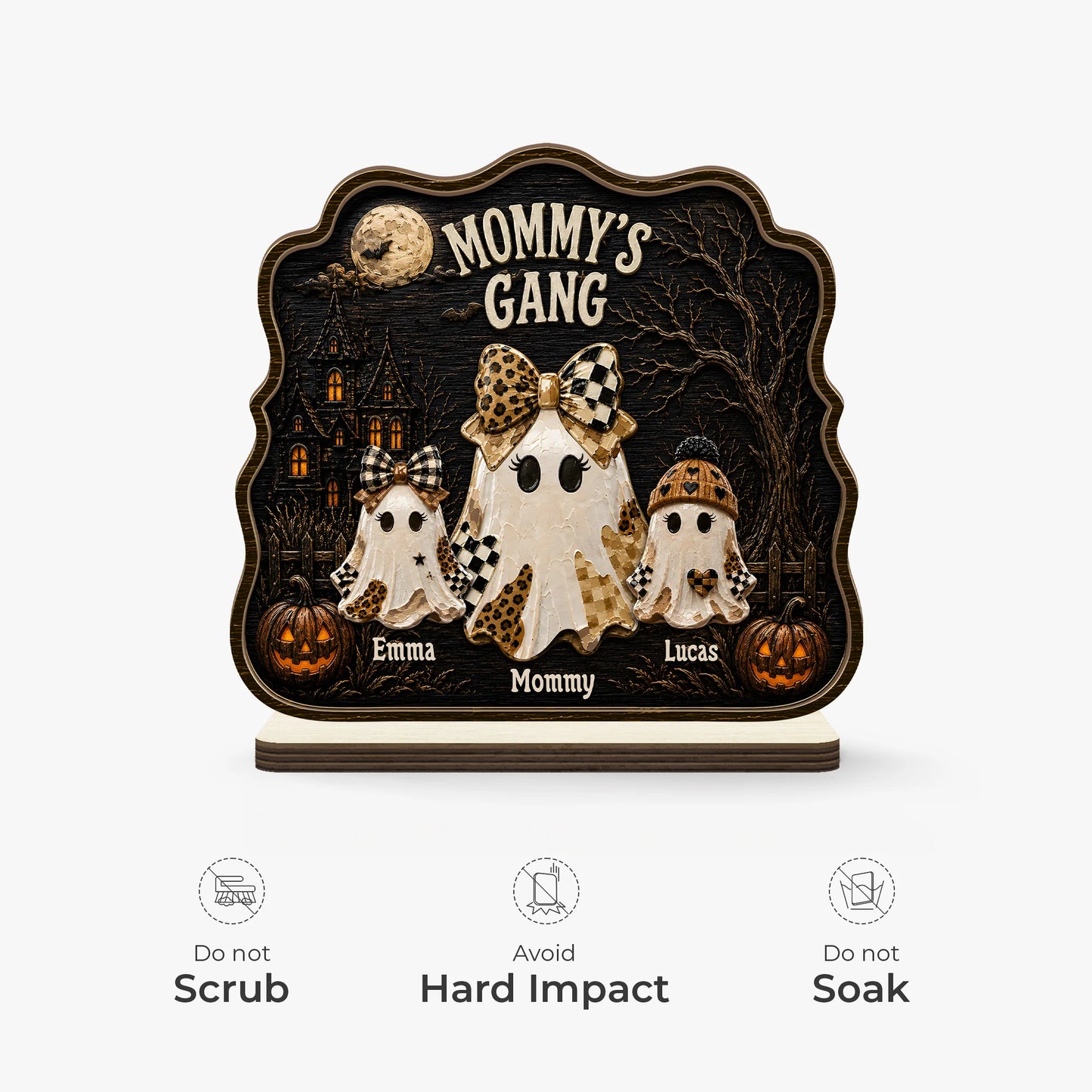 Wood Sign material and size view - Personalized Halloween Wooden Plaque