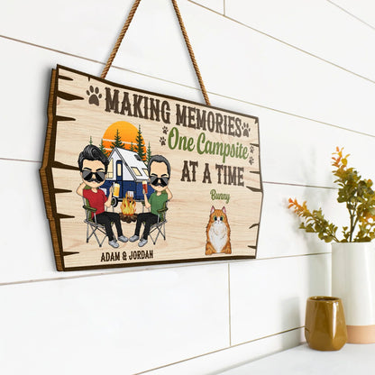 Welcome To Our Campsite Protected By Pets - Personalized Wood Sign for Camping Couples & Pet Lovers