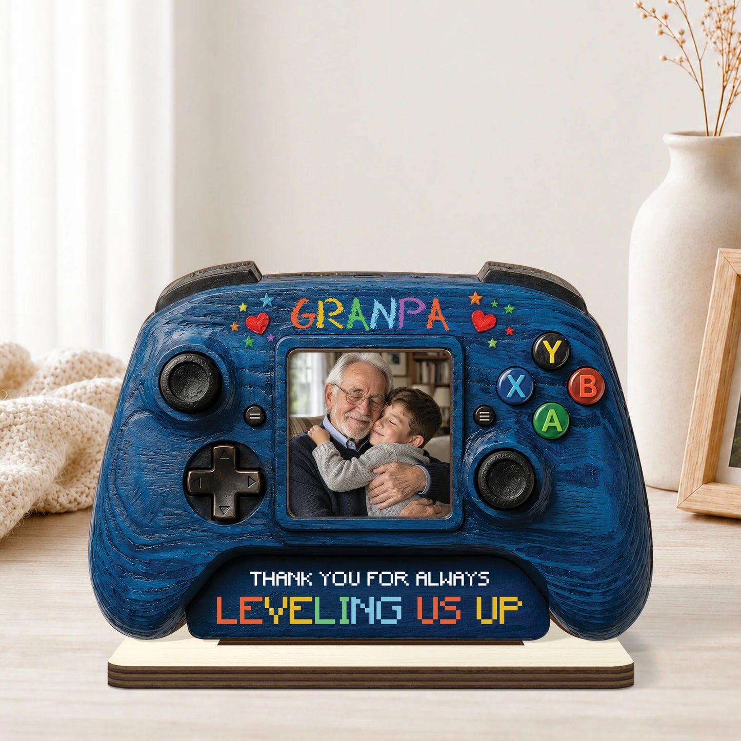 "Thank You For Always Leveling Us Up" Custom Wooden Plaque - Personalized Gamer Dad Gift