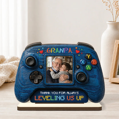 "Thank You For Always Leveling Us Up" Custom Wooden Plaque - Personalized Gamer Dad Gift