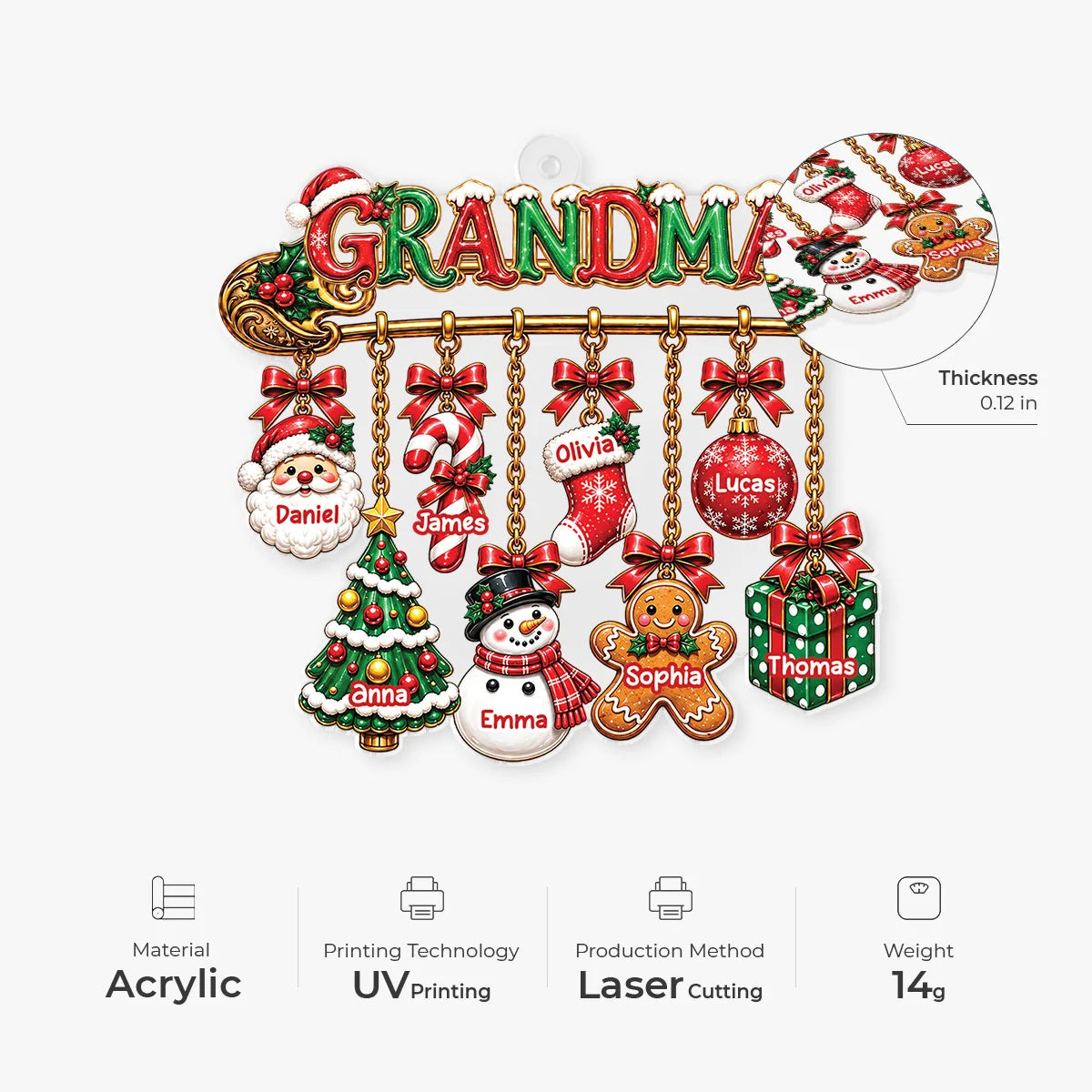 Grandma & Mommy Charm Personalized Acrylic Ornament - Grandma & Mommy Keepsake Christmas Gift