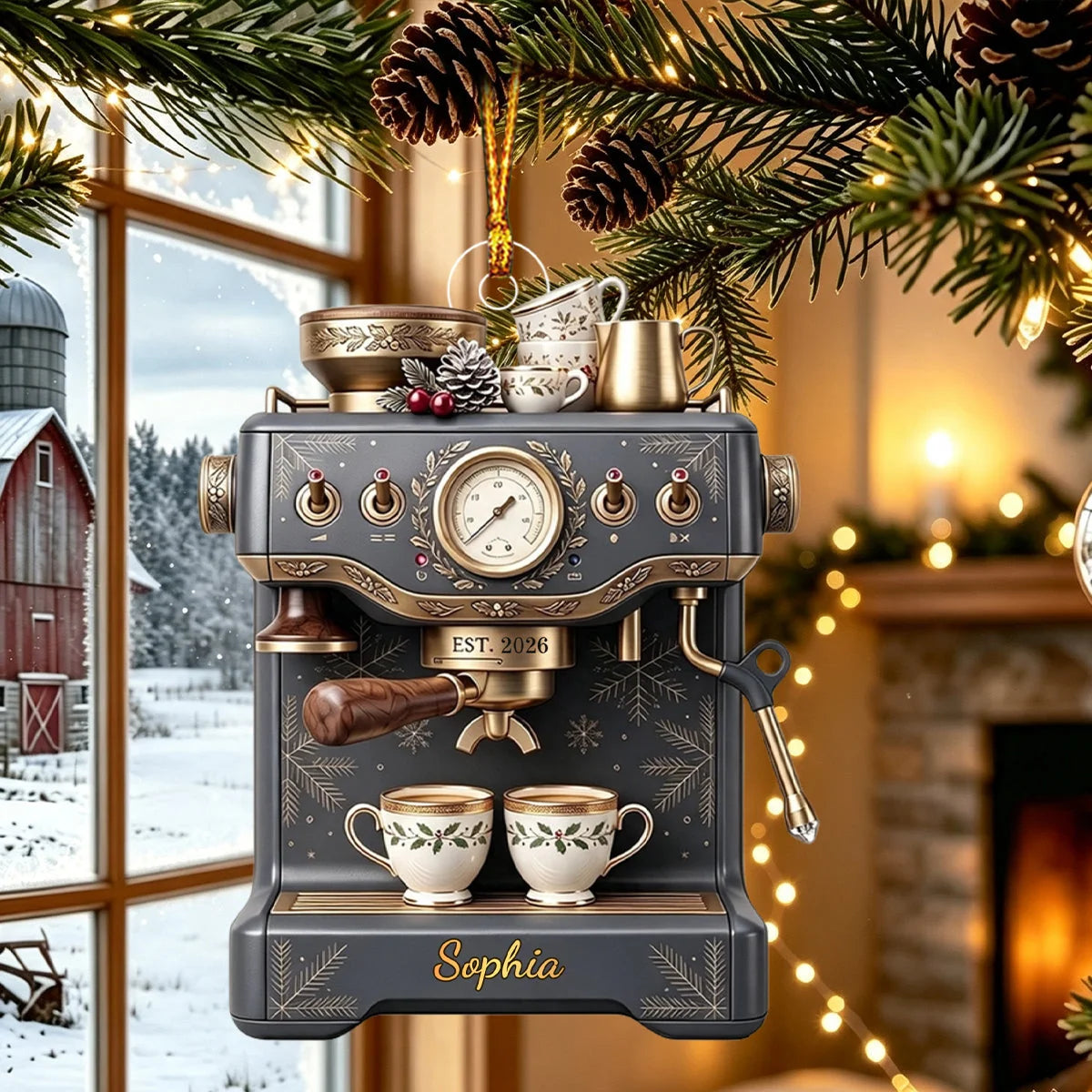 Custom Espresso Machine Acrylic Ornament - Personalized Vintage Coffee Lover Keepsake Gift