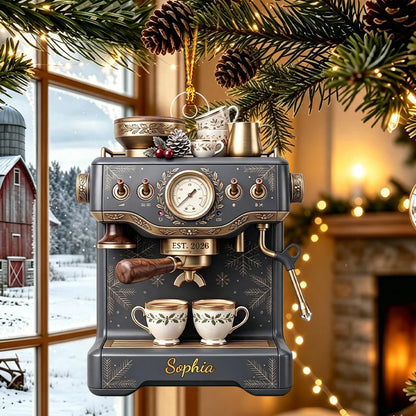 Custom Espresso Machine Acrylic Ornament - Personalized Vintage Coffee Lover Keepsake Gift