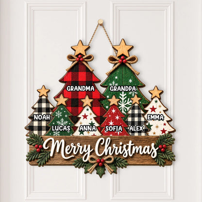 Merry Christmas Personalized Tree Wood Sign - Grandma Grandpa Custom Grandkids Gift