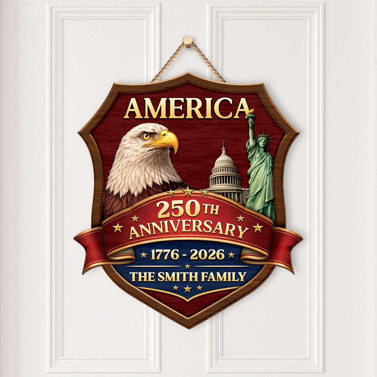 Personalized America 250Th Anniversary Wood Sign personalization view for Family