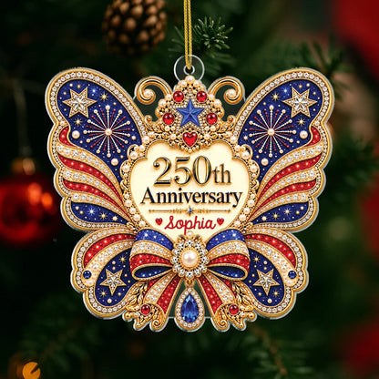 USA 250th Anniversary Butterfly Custom Acrylic Ornament - Personalized Christmas Keepsake Gift