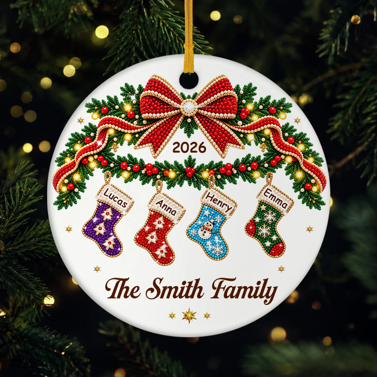 Custom Christmas Stocking Ceramic Ornament - Personalized Family Keepsake Holiday Gift