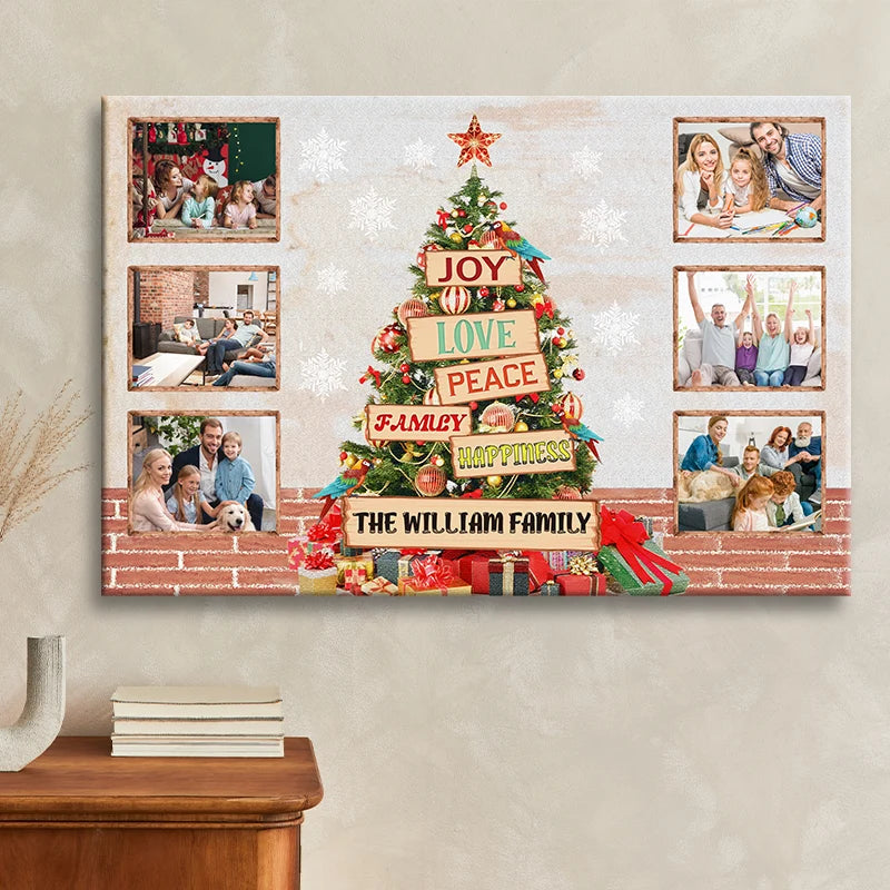 Joy Love Peace Personalized Family Photo Canvas / Poster - Custom Christmas Wall Art Gift for Family