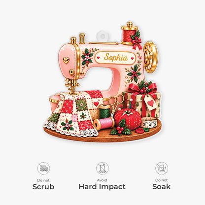 Vintage Sewing Machine Acrylic Ornament - Personalized Quilter Christmas Gift