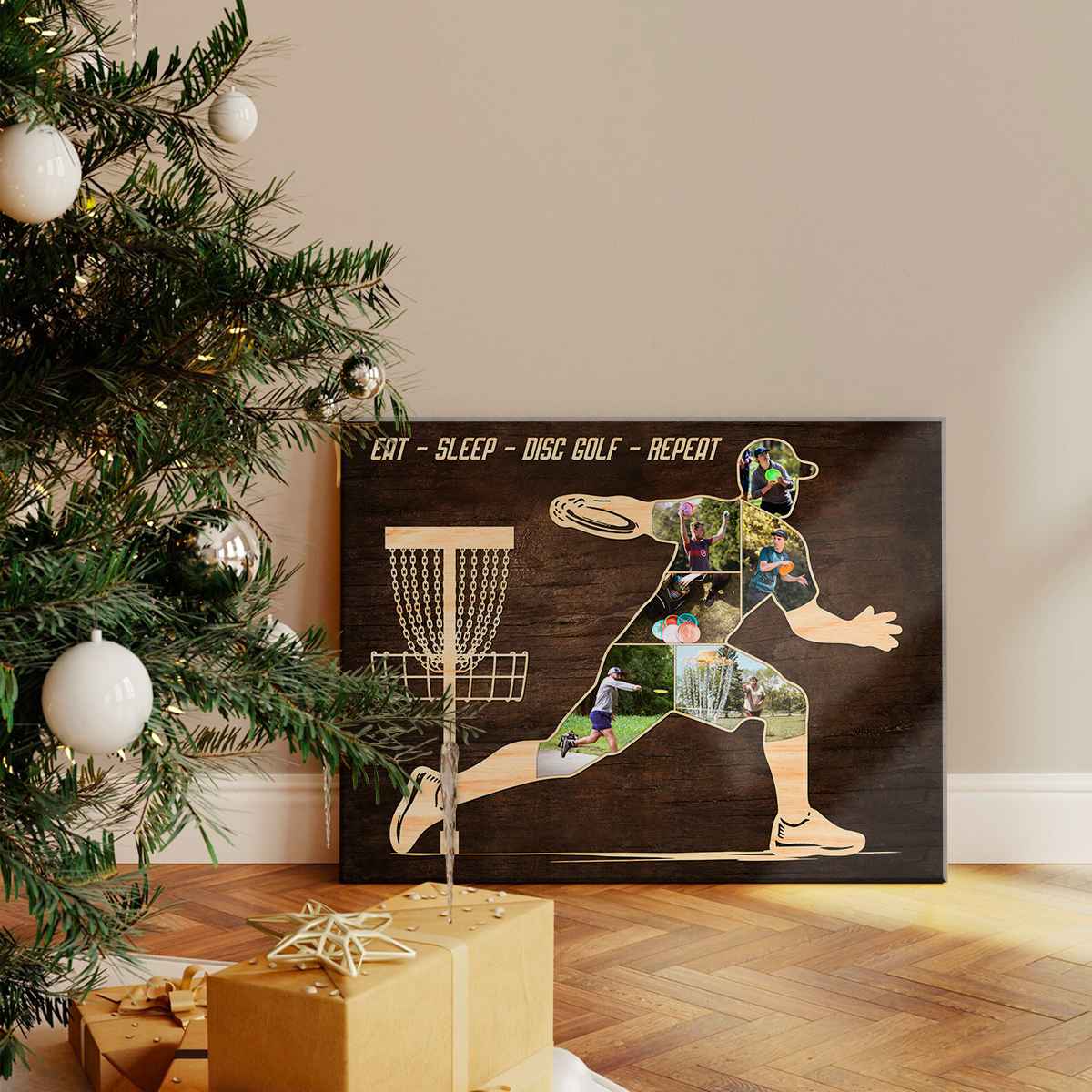 "Eat Sleep Disc Golf Repeat" Personalized Photo Collage Canvas / Poster - Custom Gift for Disc Golfers