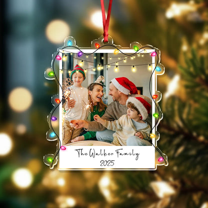 Custom Family Photo Christmas Light Acrylic Ornament - Personalized Holiday Keepsake Gift