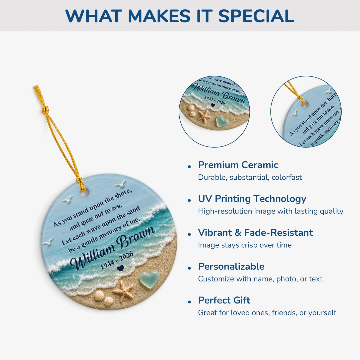 "As You Stand Upon The Shore" Personalized Memorial Ceramic Ornament - Custom Bereavement Gift