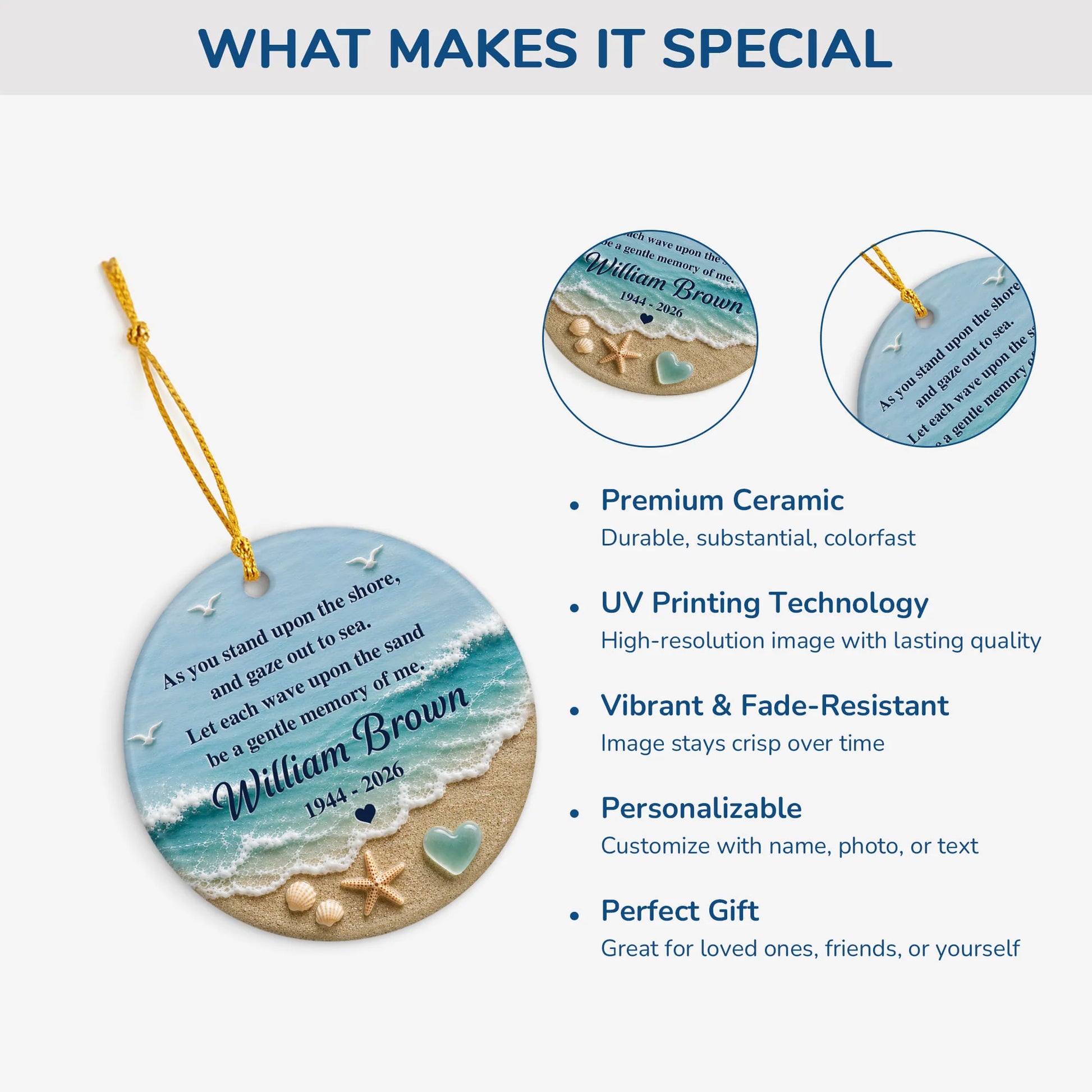 "As You Stand Upon The Shore" Personalized Memorial Ceramic Ornament - Custom Bereavement Gift