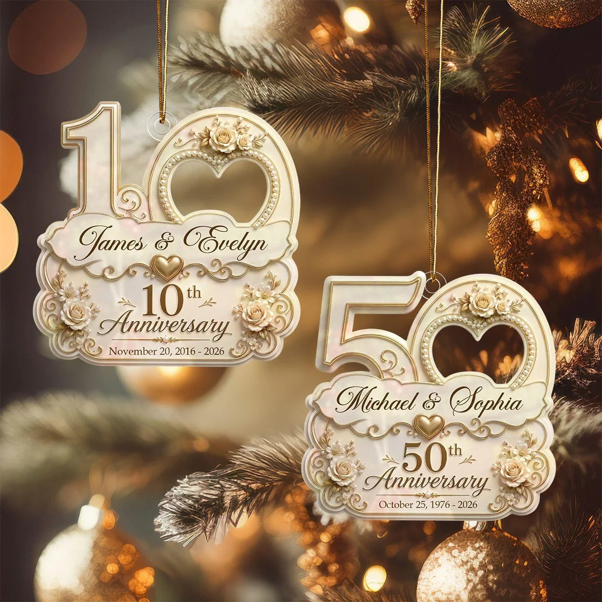 "Mr & Mrs" Custom Wedding Anniversary Acrylic Ornament - Personalized Christmas Keepsake Gift for Couples