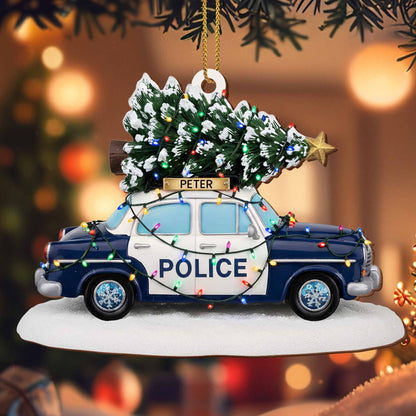 Celebrate The Festive Season With Police Car And Christmas Tree